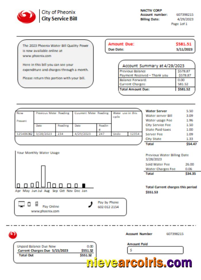 Arizona City of Phoenix utility business bill